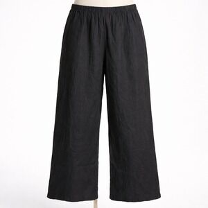 Womens Linen Wide Leg Elastic Waist Pants Size 2X Black Classic Minimalist Boho
